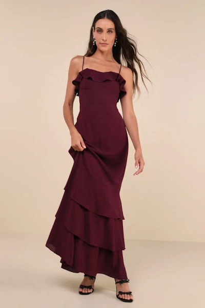 Lulus Lively Evenings Plum Purple Sleeveless Tiered Maxi Dress