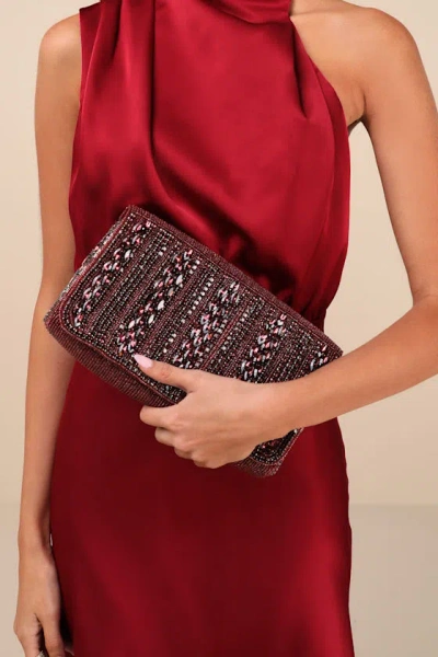 Lulus Lizza Burgundy Rhinestone Clutch