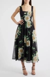 Lulus Logan Floral Fit & Flare Cocktail Dress In Black Floral