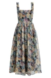 Lulus Logan Floral Square Neck Midi Dress In Blue