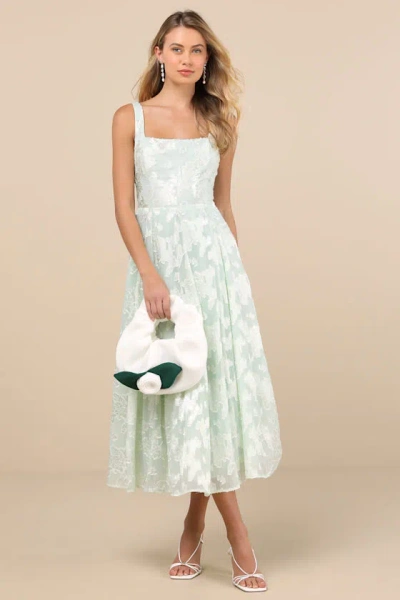 Lulus Loira Mint Burnout Jacquard Lace-up Midi Dress In Green