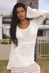 Lulus Lokelani White Crochet Fringe Long Sleeve Swim Cover-up In Metallic