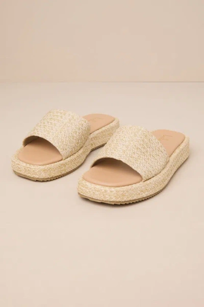 Lulus Lolani Natural Raffia Platform Slide Sandals In Beige