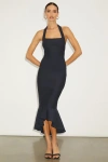 Lulus Londa Dark Navy Halter Neck Trumpet Midi Dress In Navy