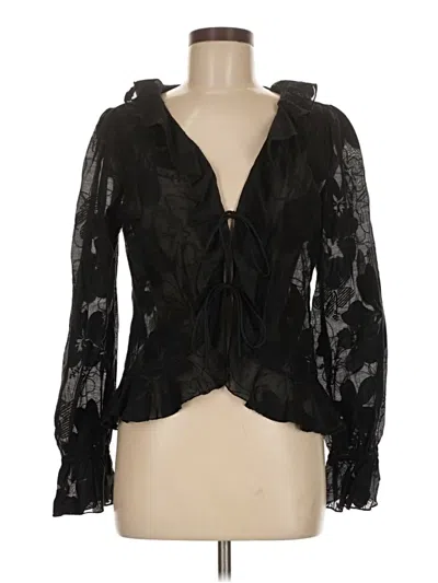 Pre-owned Lulus Long Sleeve Blouse In Black