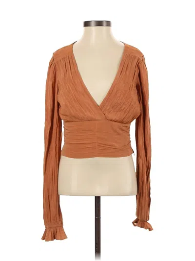 Pre-owned Lulus Long Sleeve Blouse In Brown