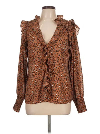 Pre-owned Lulus Long Sleeve Blouse In Brown