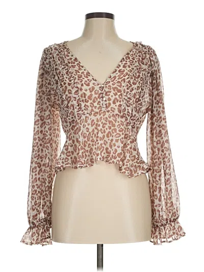 Pre-owned Lulus Long Sleeve Blouse In Brown