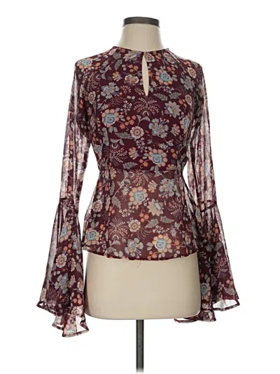 Pre-owned Lulus Long Sleeve Blouse In Burgundy