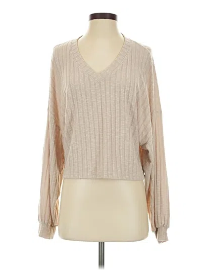 Pre-owned Lulus Long Sleeve Blouse In Tan