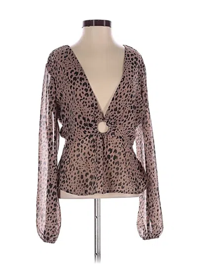 Pre-owned Lulus Long Sleeve Blouse In Tan