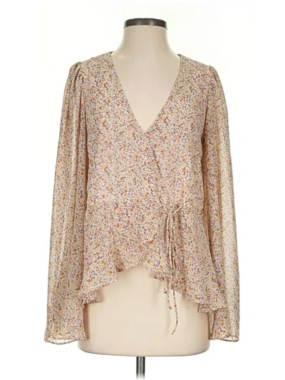 Pre-owned Lulus Long Sleeve Blouse In Tan