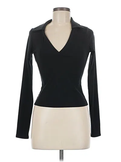Pre-owned Lulus Long Sleeve Top Black Plunge Neckline Tops