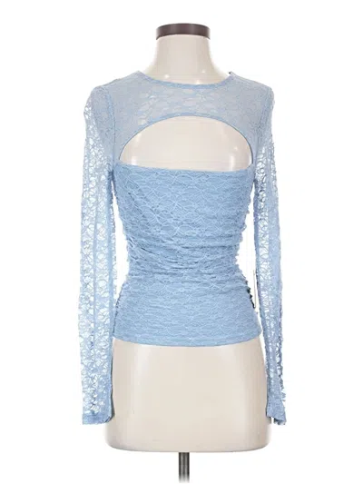 Pre-owned Lulus Long Sleeve Top Blue Keyhole Neckline Tops