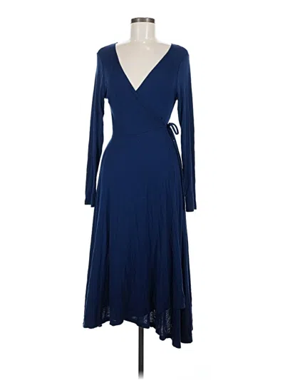 Pre-owned Lulus Long Sleeve Top Blue Plunge Neckline Tops