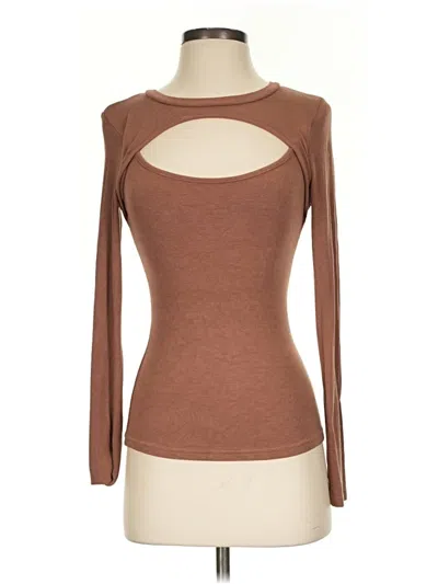 Pre-owned Lulus Long Sleeve Top Brown Keyhole Neckline Tops