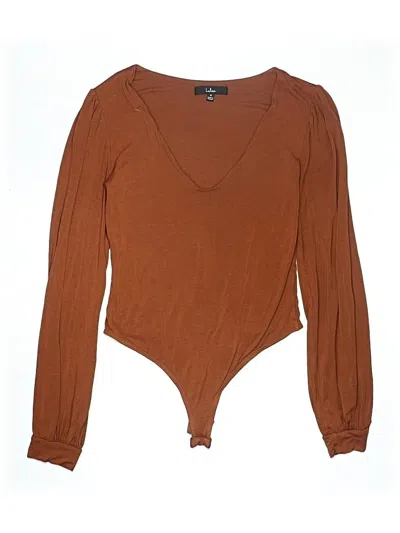 Pre-owned Lulus Long Sleeve Top Brown Plunge Neckline Tops