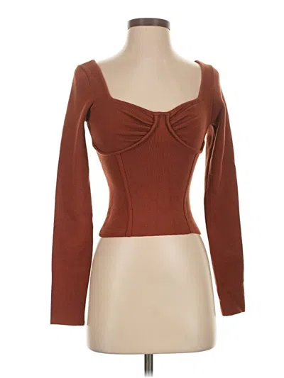 Pre-owned Lulus Long Sleeve Top Brown Sweetheart Neckline Tops