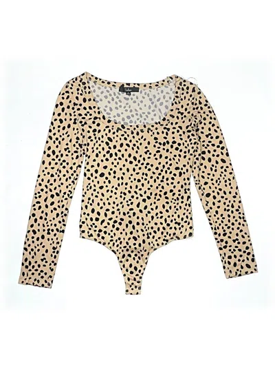 Pre-owned Lulus Long Sleeve Top Gold Animal Print Pattern Plunge Neckline Tops