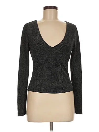 Pre-owned Lulus Long Sleeve Top Gray Plunge Neckline Tops