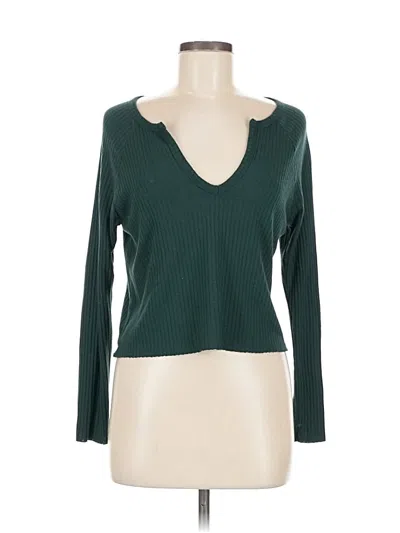 Pre-owned Lulus Long Sleeve Top Green Plunge Neckline Tops