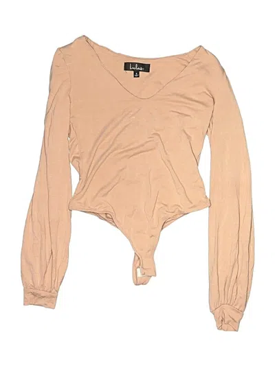 Pre-owned Lulus Long Sleeve Top Tan Plunge Neckline Tops In Brown