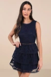Lulus Look So Sweet Navy Floral Embroidered Organza Mini Dress In Navy