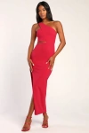 Lulus Look The Part-y Hot Pink One-shoulder Cutout Maxi Dress In Hot Pink