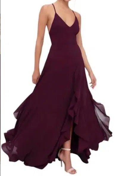 Lulus Lorenz Ruffled Lace-up Maxi Dress In Plum Purple In Brown