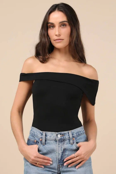 Lulus Lorina Black Asymmetrical Off-the-shoulder Top