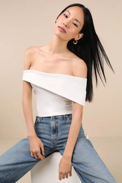 Lulus Lorina White Asymmetrical Off-the-shoulder Top
