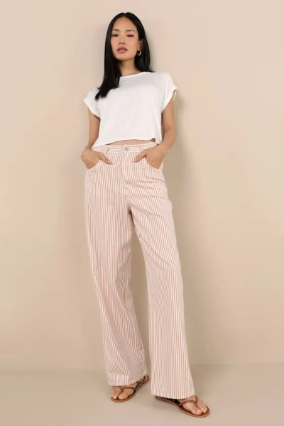 Lulus Lorissa Orange And White Striped Twill Pants