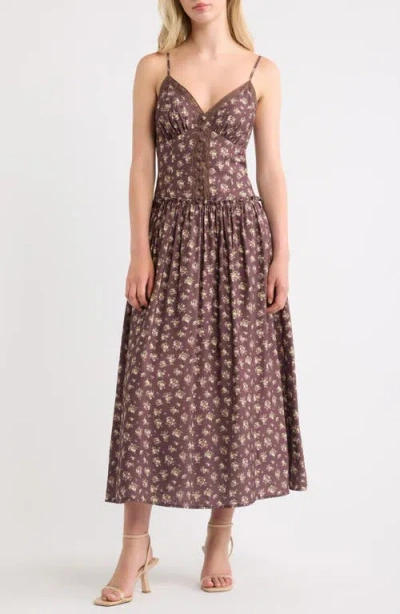 Lulus Lotta Lace Floral Dress In Brown Multi