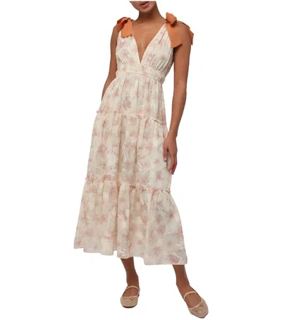 Lulus Lotus Bow Midi Dress In Peach Floral In Multi
