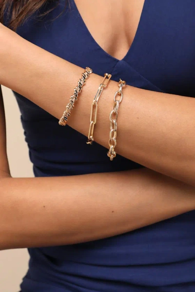 Lulus Louhi Gold Chain Link Three-piece Bracelet Set