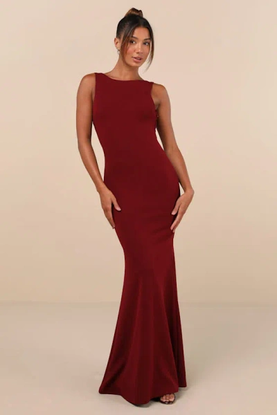 Lulus Love In Your Eyes Wine Red Knotted Mermaid Maxi Dress