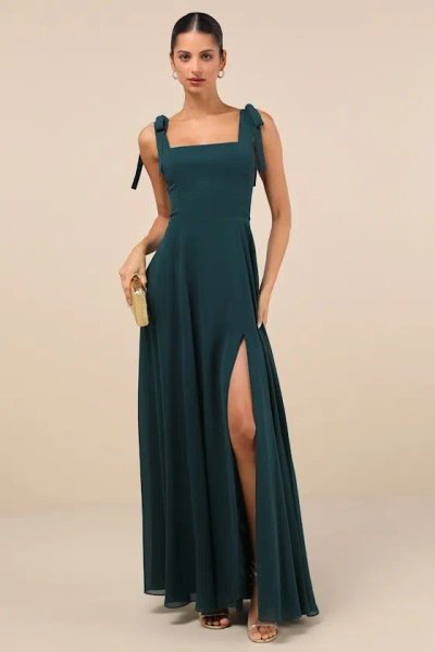 Lulus Love Me Forever Emerald Green Tie-strap Square Neck Maxi Dress