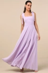 Lulus Love Me Forever Lavender Tie-strap Square Neck Maxi Dress In Purple