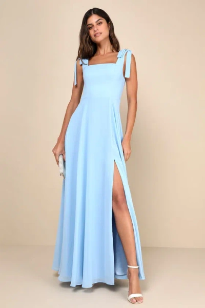 Lulus Love Me Forever Light Blue Tie-strap Square Neck Maxi Dress