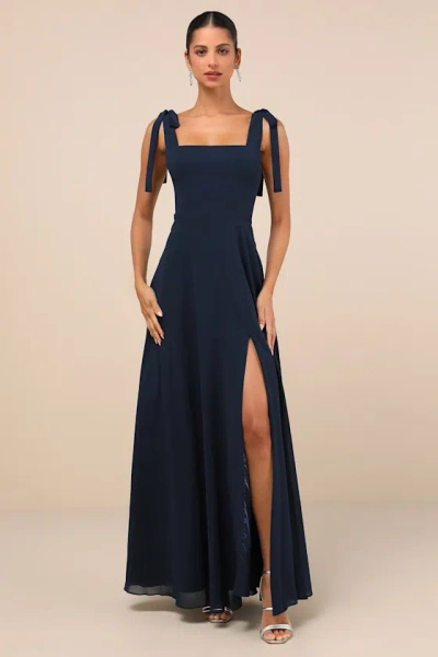 Lulus Love Me Forever Navy Blue Tie-strap Square Neck Maxi Dress