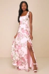 Lulus Love Me Forever Pink Floral Tie-strap Square Neck Maxi Dress In Pink
