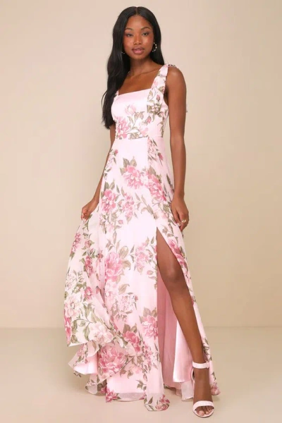 Lulus Love Me Forever Pink Floral Tie-strap Square Neck Maxi Dress