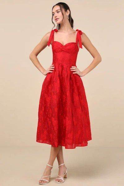 Lulus Loveliest Muse Red Burnout Floral Tie-strap Midi Dress