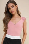 Lulus Lovely Attitude Dusty Rose Rosette Ruffled Cap Sleeve Top In Dusty Rose