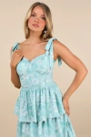 Lulus Lovely Bliss Aqua Floral Jacquard Strapless Bustier Midi Dress