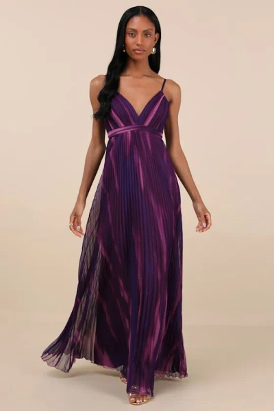 Lulus Lovely Boldness Purple Multi Watercolor Pleated Maxi Dress