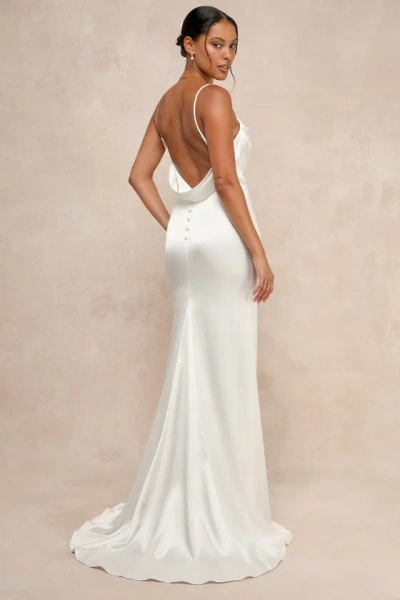 Lulus Lovely Endearment White Satin Sleeveless Backless Maxi Dress