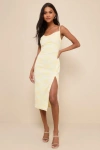 Lulus Lovely Existence Light Yellow Embroidered Cowl Neck Midi Dress In Light Yellow