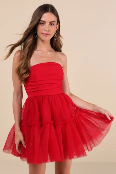 Lulus Lovely Extravagance Red Tulle Strapless Mini Dress