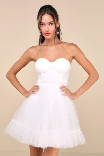 Lulus Lovely Flirtation White Tulle Strapless Bustier Mini Dress